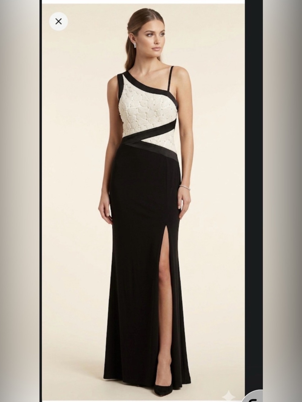 JOVANI Beaded Dress size  6 One Shoulder Formal Gown Maxi
Black White Glam.